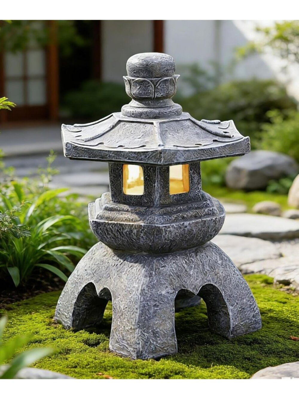 Solar Pagoda Lantern Garden Statue - Zen Indoor/Outdoor Decor for Patio, Yard